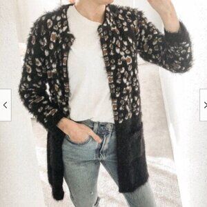 LA FEE VERTE Anthropologie Black Brown Leopard Mohair Long Cardigan Sweater M